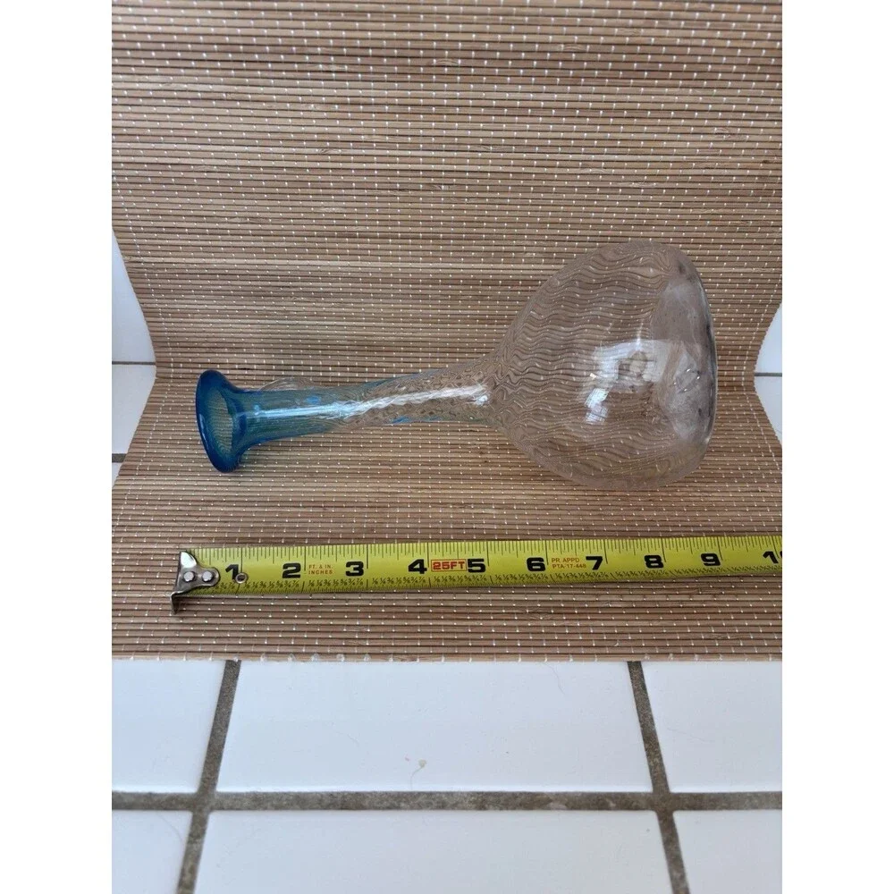 Clear Blue Rim Glass Decanter w/ Handle, 0.5 qt, 9 in Tall, 1pc